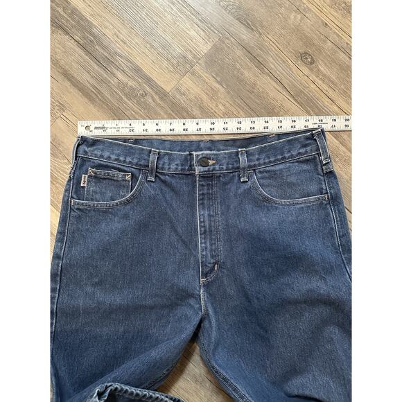 Carhartt FR Jeans Mens 36x34 Blue Denim HRC3 FRB 160 DNM Work Dark - Picture 4 of 7